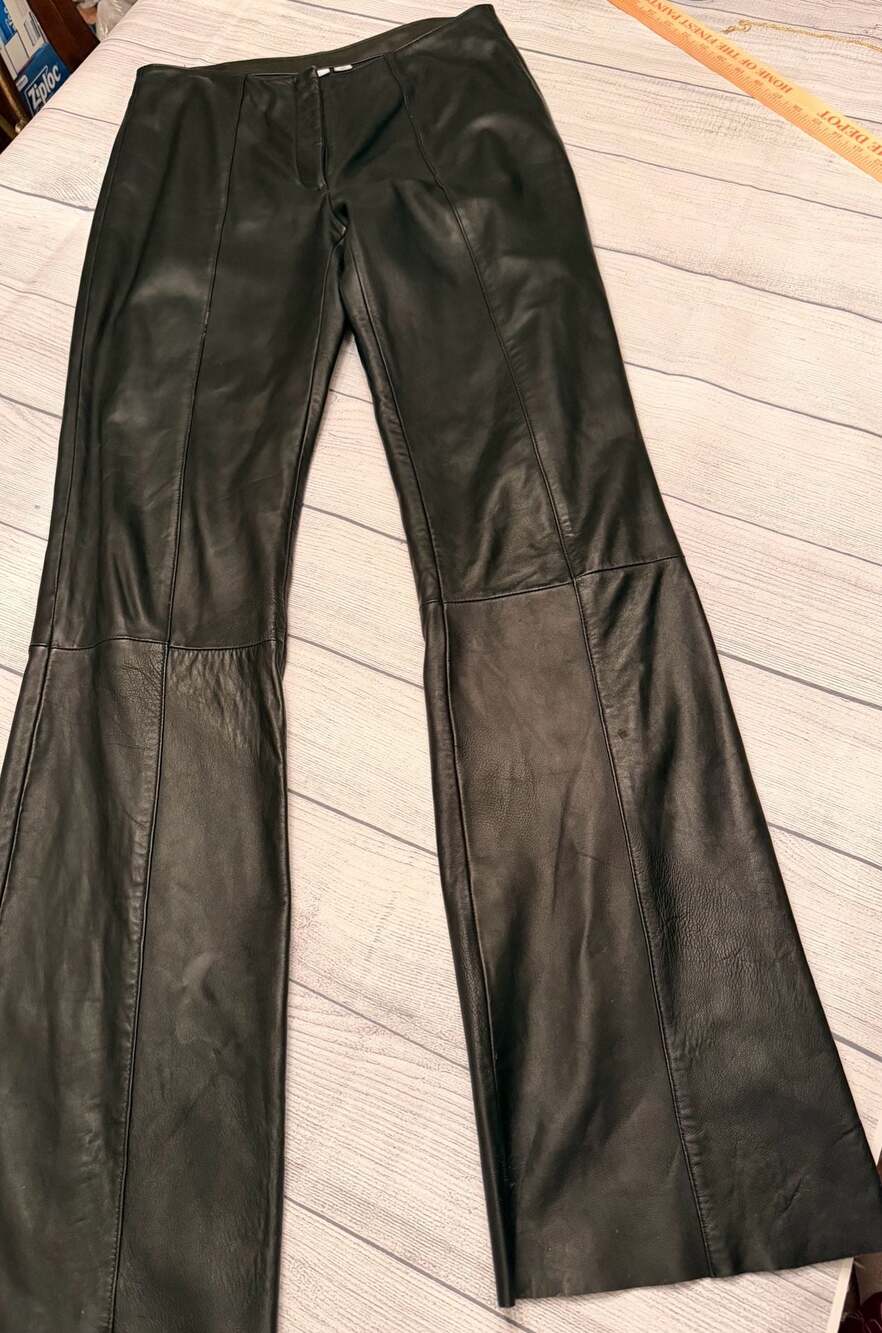 Wilsons Leather Maxima Black Leather Flare Trousers Size 10